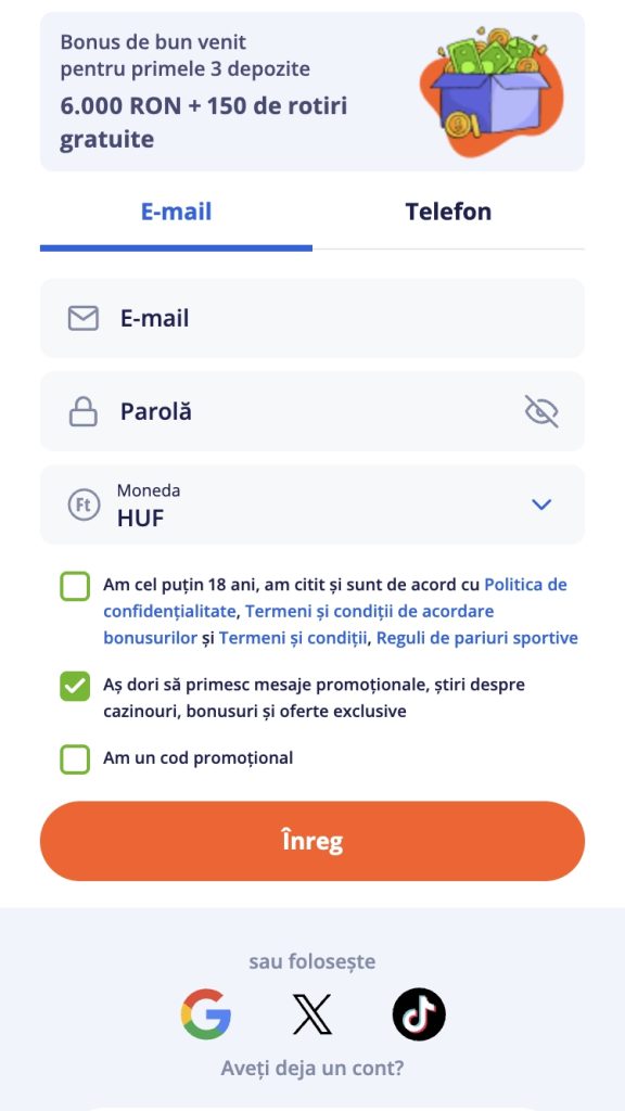 Selectează modalitatea de înregistrare