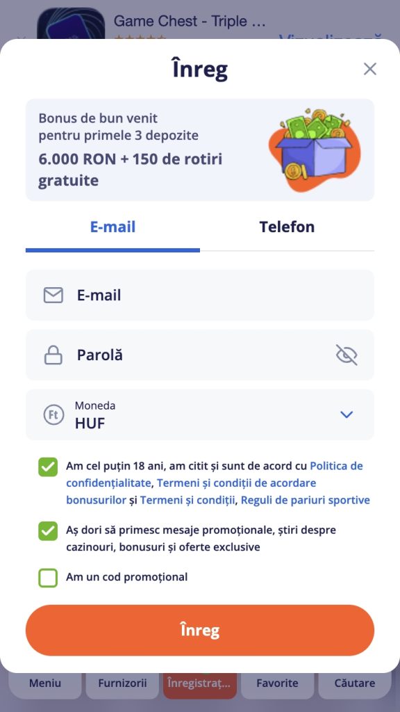 Acceptă termenii cazinoului