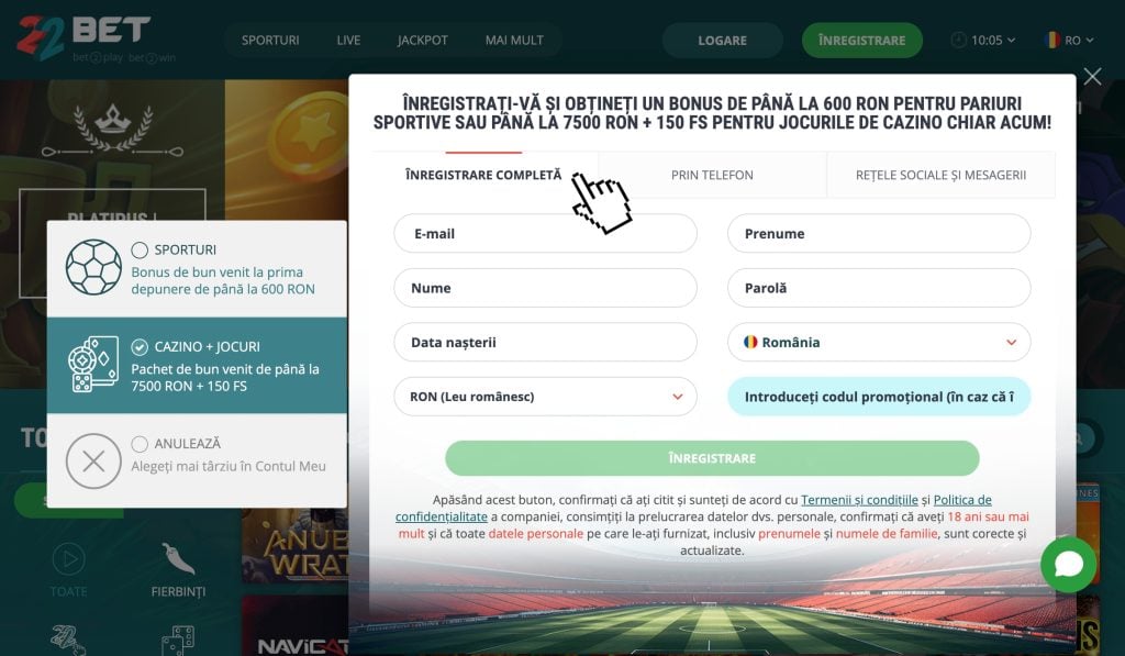 Alege opțiunea "Înregistrare completă"
