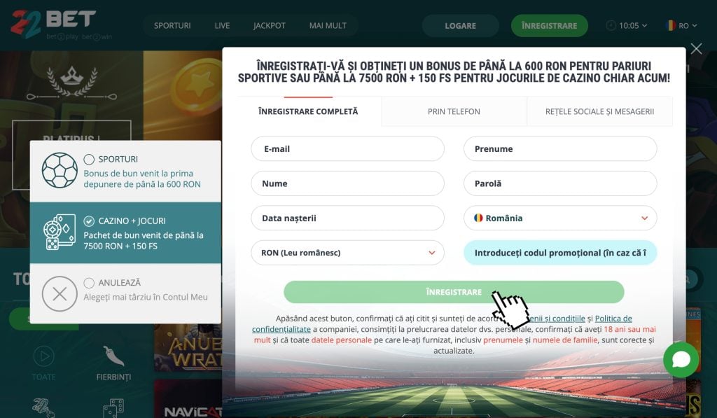 Apasă butonul "Înregistrare"