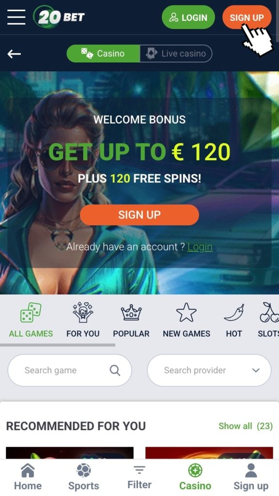 Accesează site-ul 20Bet