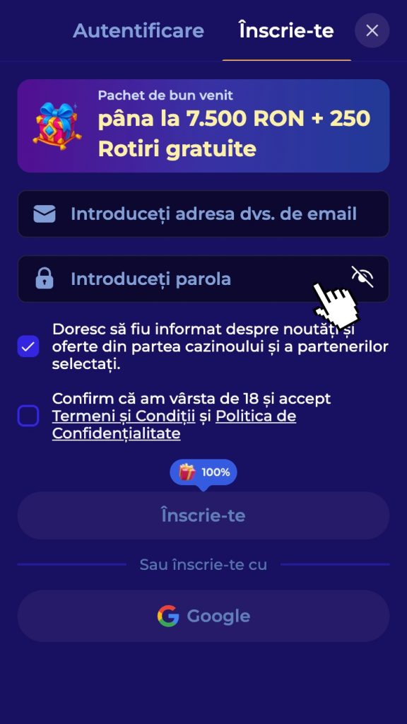 Completează câmpurile din formularul de înscriere