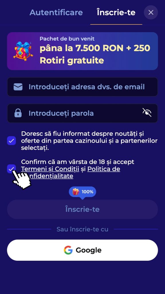 Acceptă termenii cazinoului