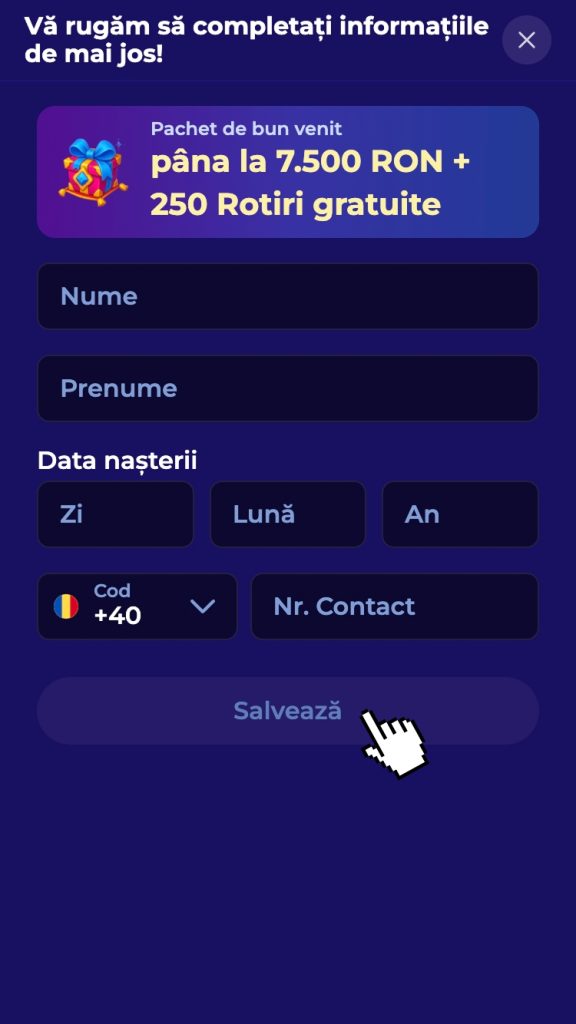 Apasă butonul "Înscrie-te" și salvează datele de identitate