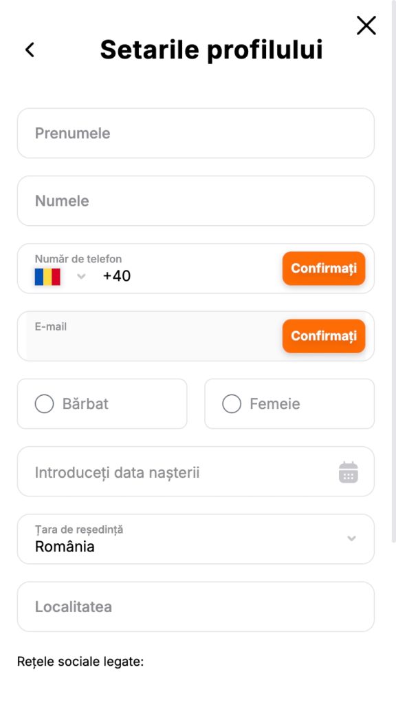 Completează profilul de jucător cu datele personale