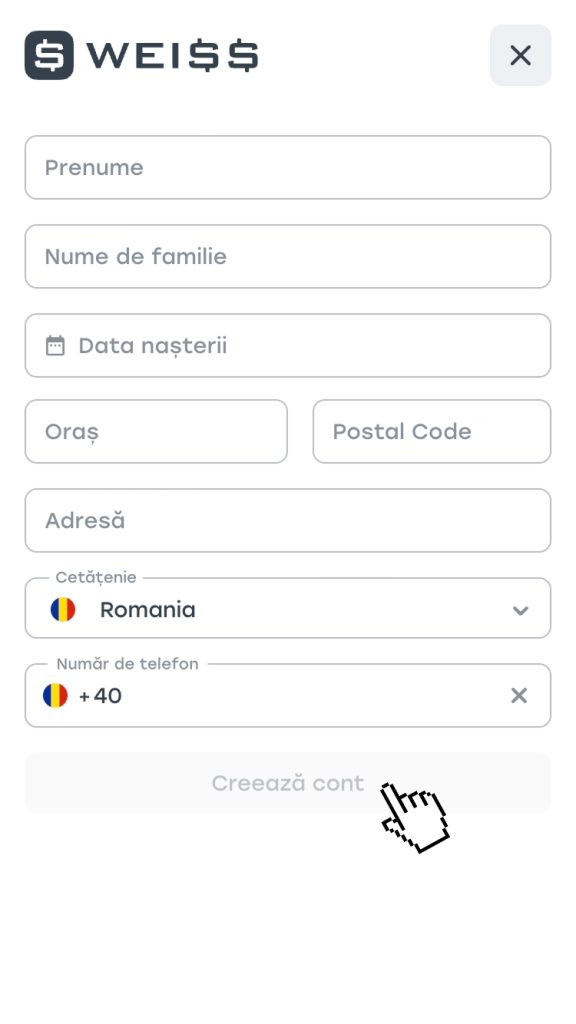 Apasă butonul "Create Account și completează datele personale