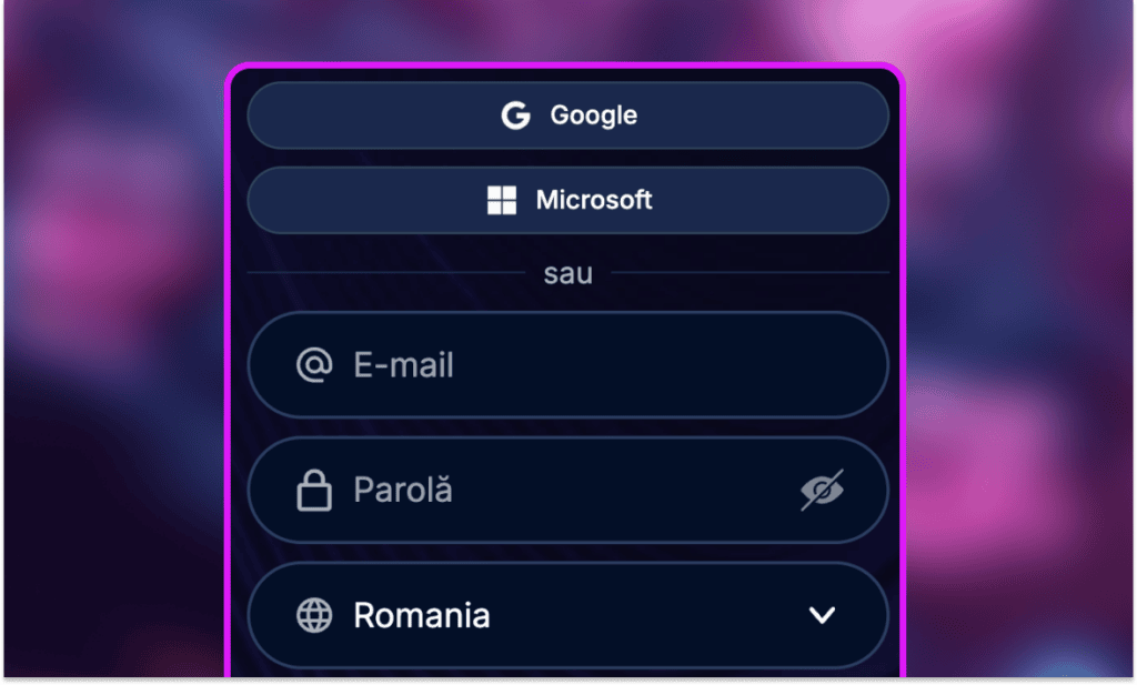 Apasă butonul "Înregistrare" și completează formularul standard