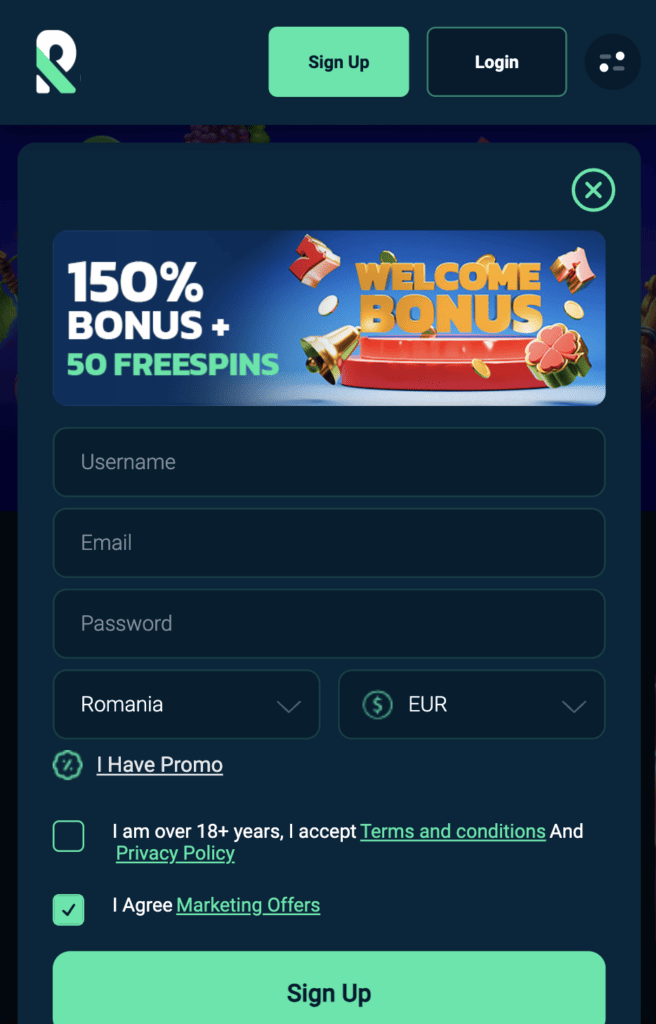 Click pe butonul "Sign Up" și începe înregistrarea pe site
