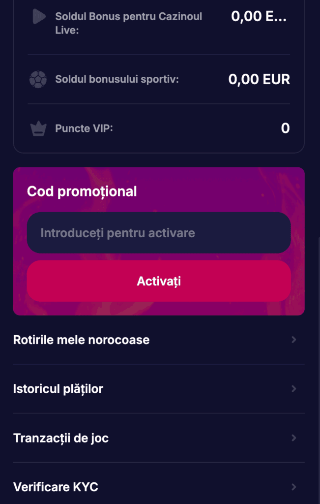 Click pe "Profilul Meu", apoi pe "Verificare KYC"