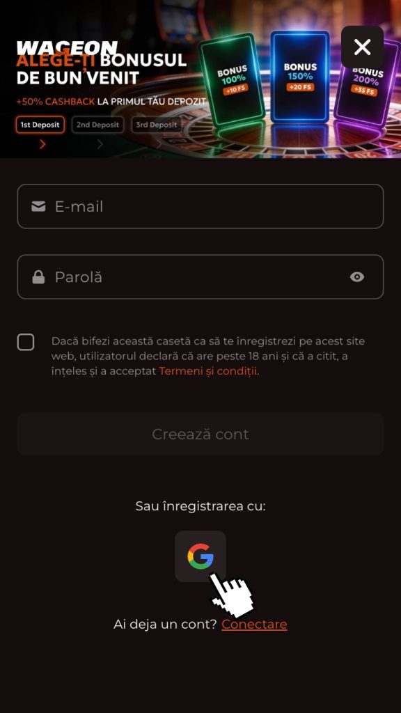 Alege modul de creare a contului