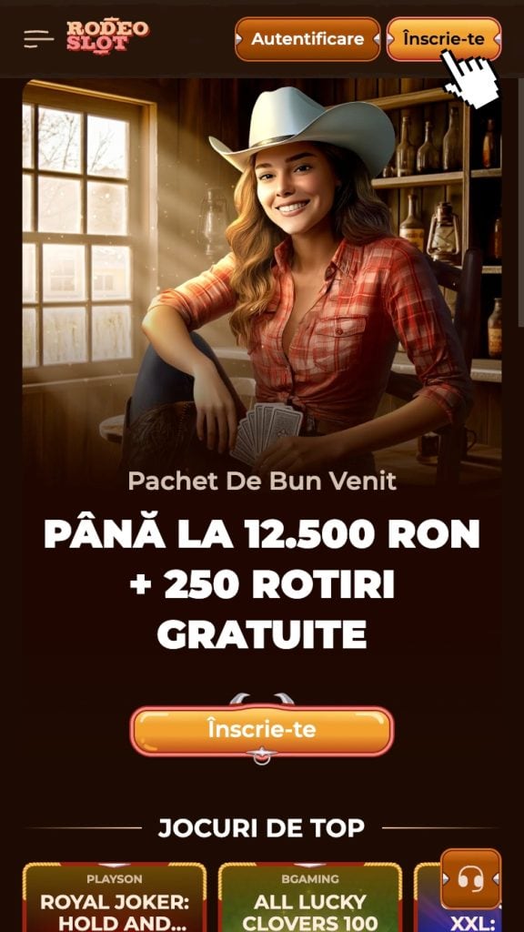 Apasă butonul “Înscrie-te” după ce accesezi prima pagina a cazinoului