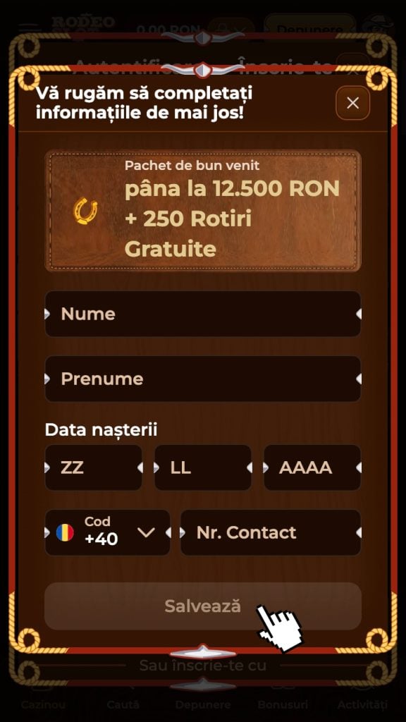 Completează câmpurile cu date personale și de contact