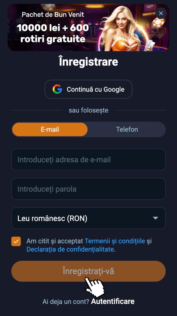 Acceptă condițiile și finalizează înscrierea