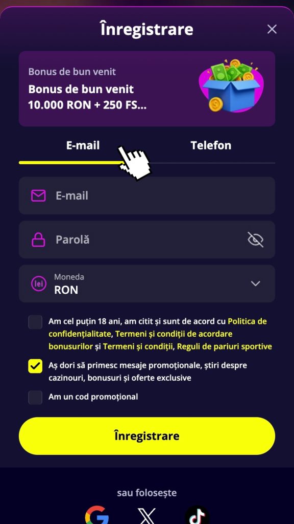 Alege între email sau număr de telefon