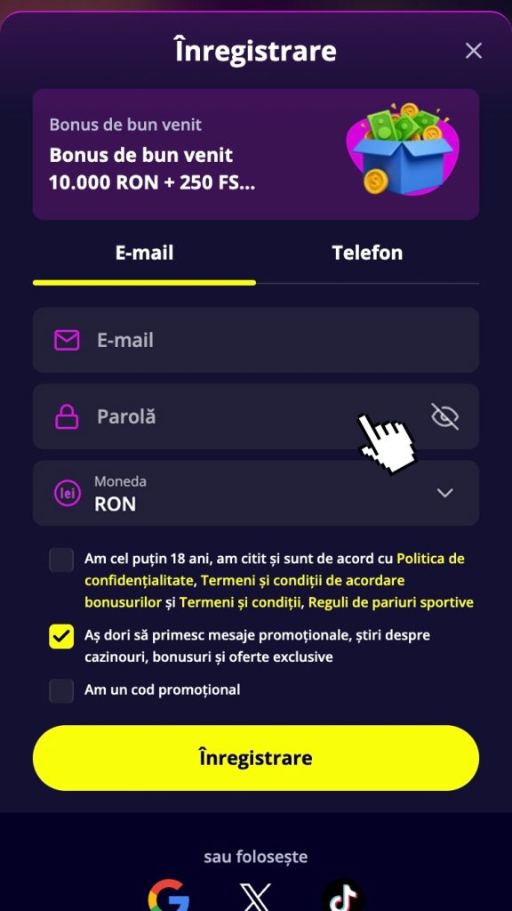 Completează câmpurile din formular