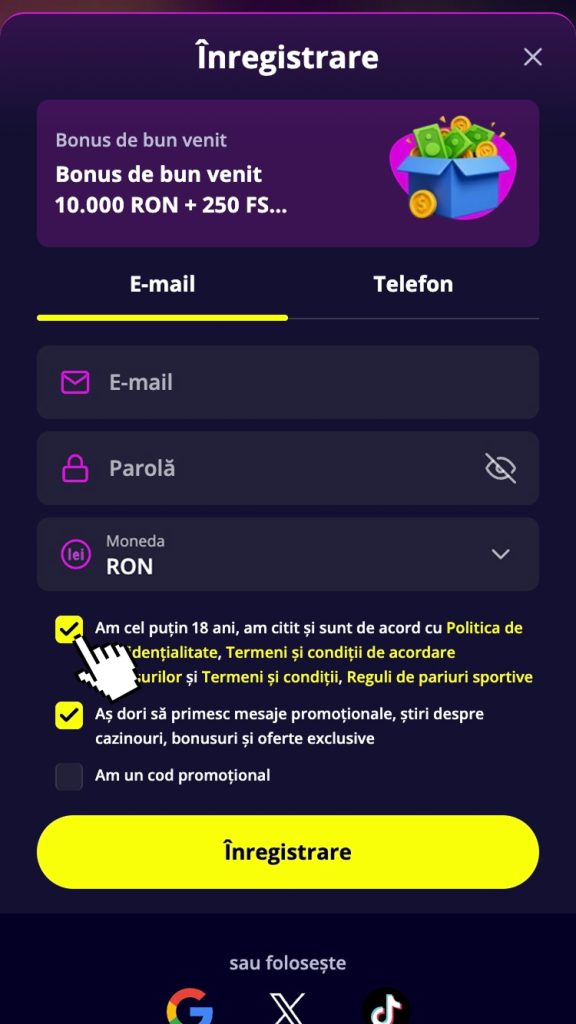 Acceptă condițiile și termenii