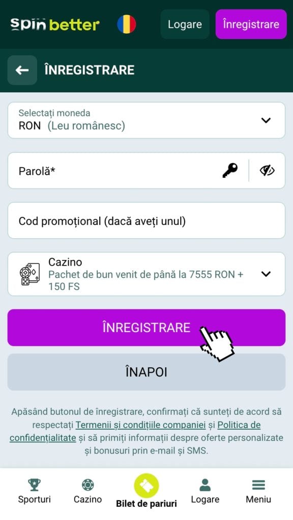 Alege metoda de înscriere