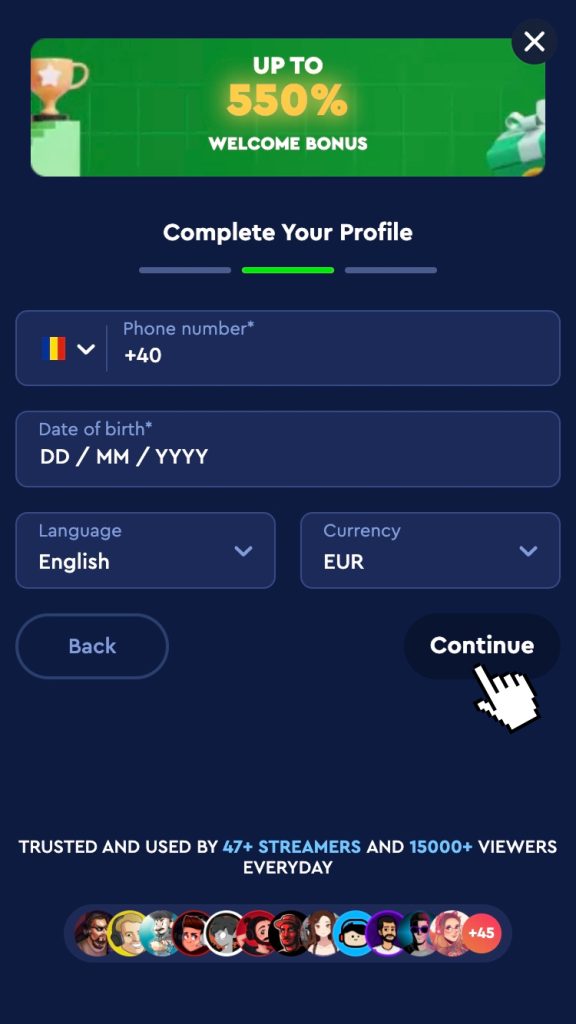 Continuă cu introducerea datelor 