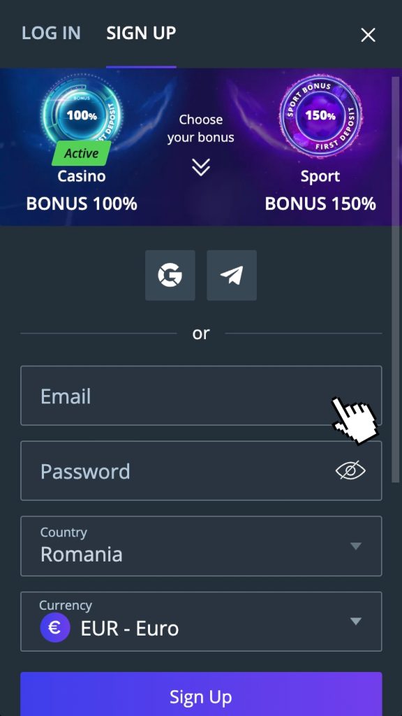 Optează pentru una dintre metodele de înscriere