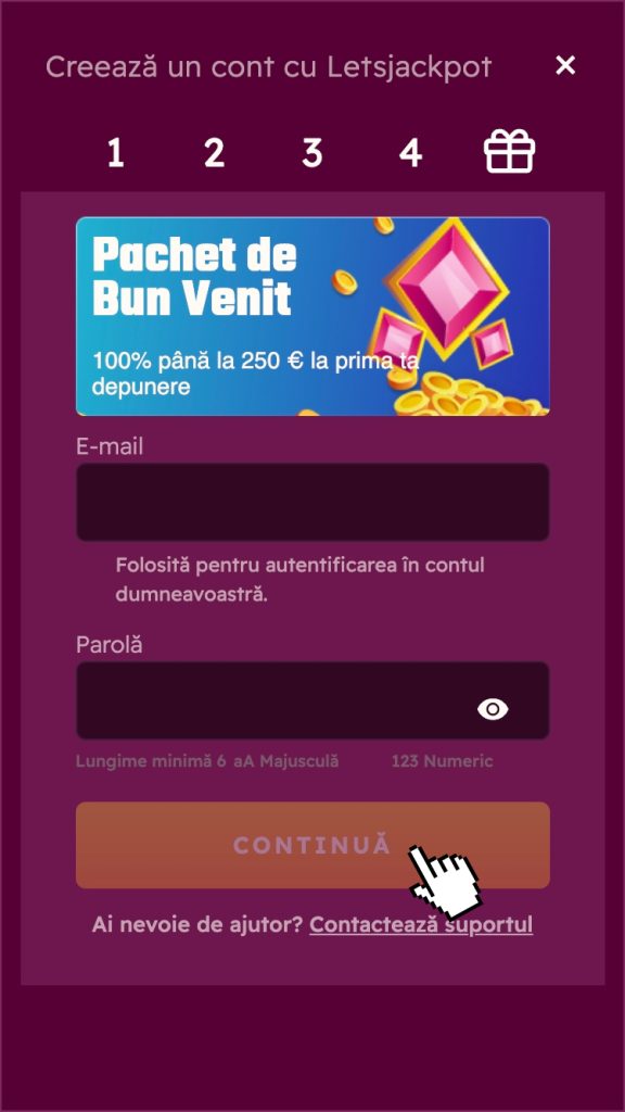 Completarea pașilor din formularul de înscriere